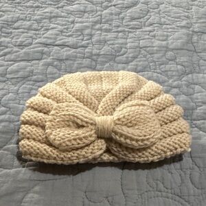 Cozy Cream Knit Newborn Hat with Bow